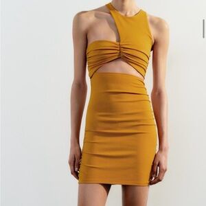 Zara One Shoulder Mustard Dress size S